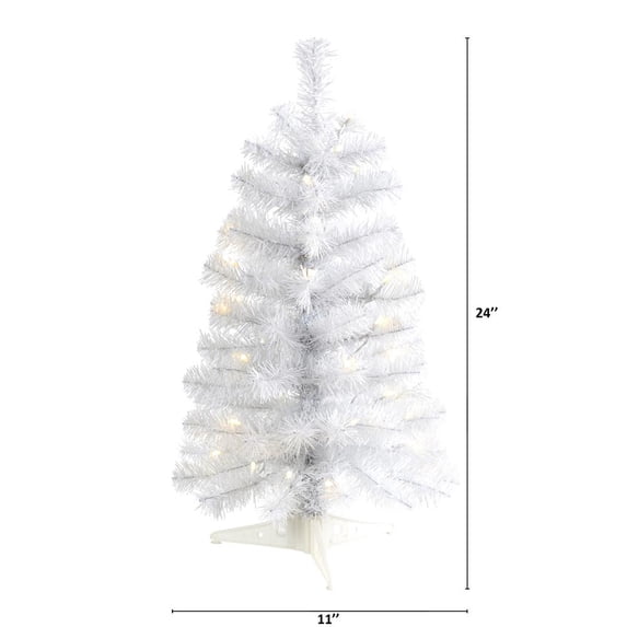 Nearly Natural 2ft. White Artificial Christmas Tree with 35 LED Lights and 72 Bendable Branches