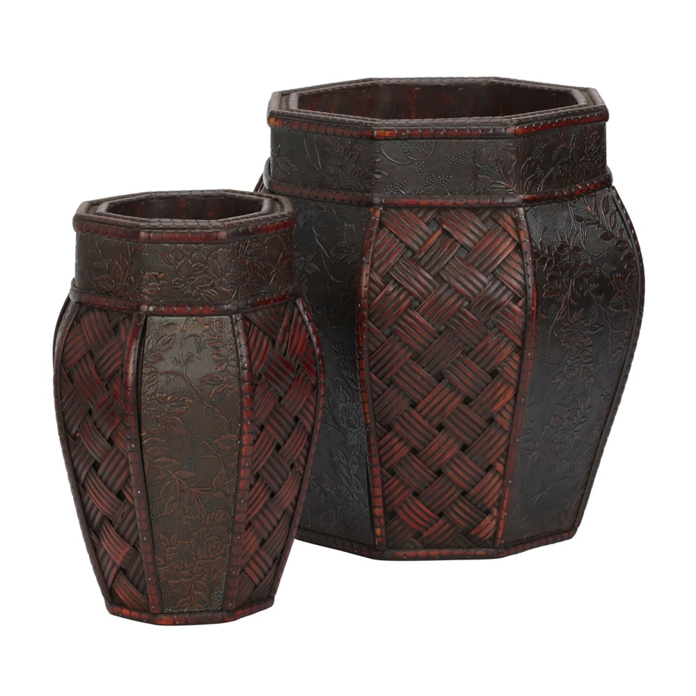 Cross Weave & Floral Design Decorative Planters, Set of 2