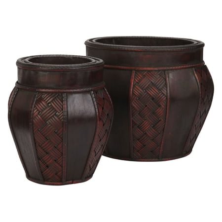 Nearly Natural 2pc Wood and Weave Panel Decorative Planter Set