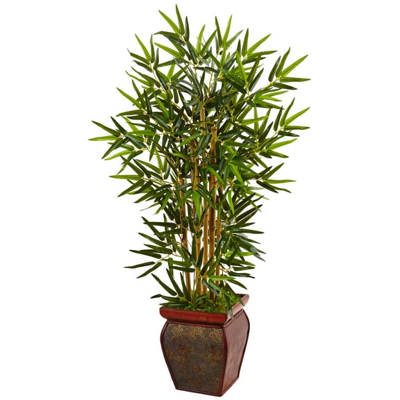 Nearly Natural 3.5' Bamboo Artificial Tree in Wooden Decorative Planter