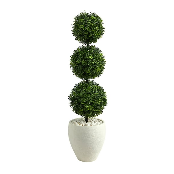 Nearly Natural 3.5' Boxwood Triple Ball Artificial Topiary in Planter