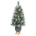 thumbnail image 1 of Nearly Natural 3.5' Frosted Tip Pine Artificial Christmas Tree in Planter, Prelit with 50 Clear Lights, 1 of 7