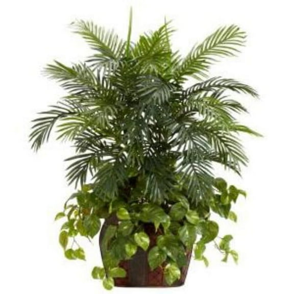 Nearly Natural 3.5 ft. Double Areca with Vase and Pothos Silk Plant