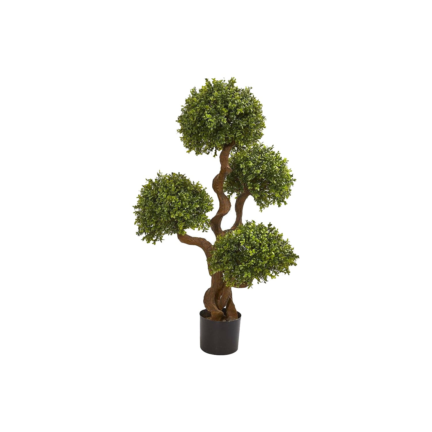 42" Green Silk Boxwood Topiary Tree in Black Pot