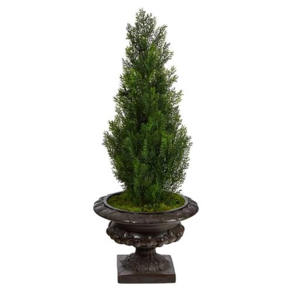 Nearly Natural 3.5ft. Mini Cedar Artificial Pine Tree in Iron Colored Urn UV Resistant (Indoor/Outdoor)