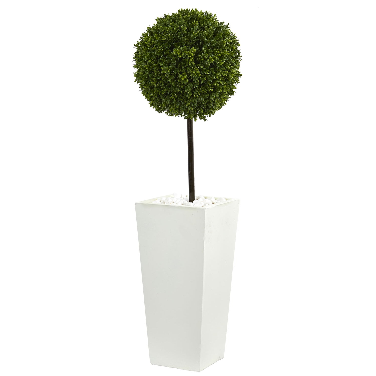 Elegant 4ft Green Boxwood Silk Topiary in White Planter