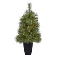 thumbnail image 1 of Nearly Natural 3.5ft. Golden Tip Washington Pine Artificial Christmas Tree with 50 Clear Lights, Pine Cones and 148 Bendable Branches in Black Metal Planter, 1 of 6
