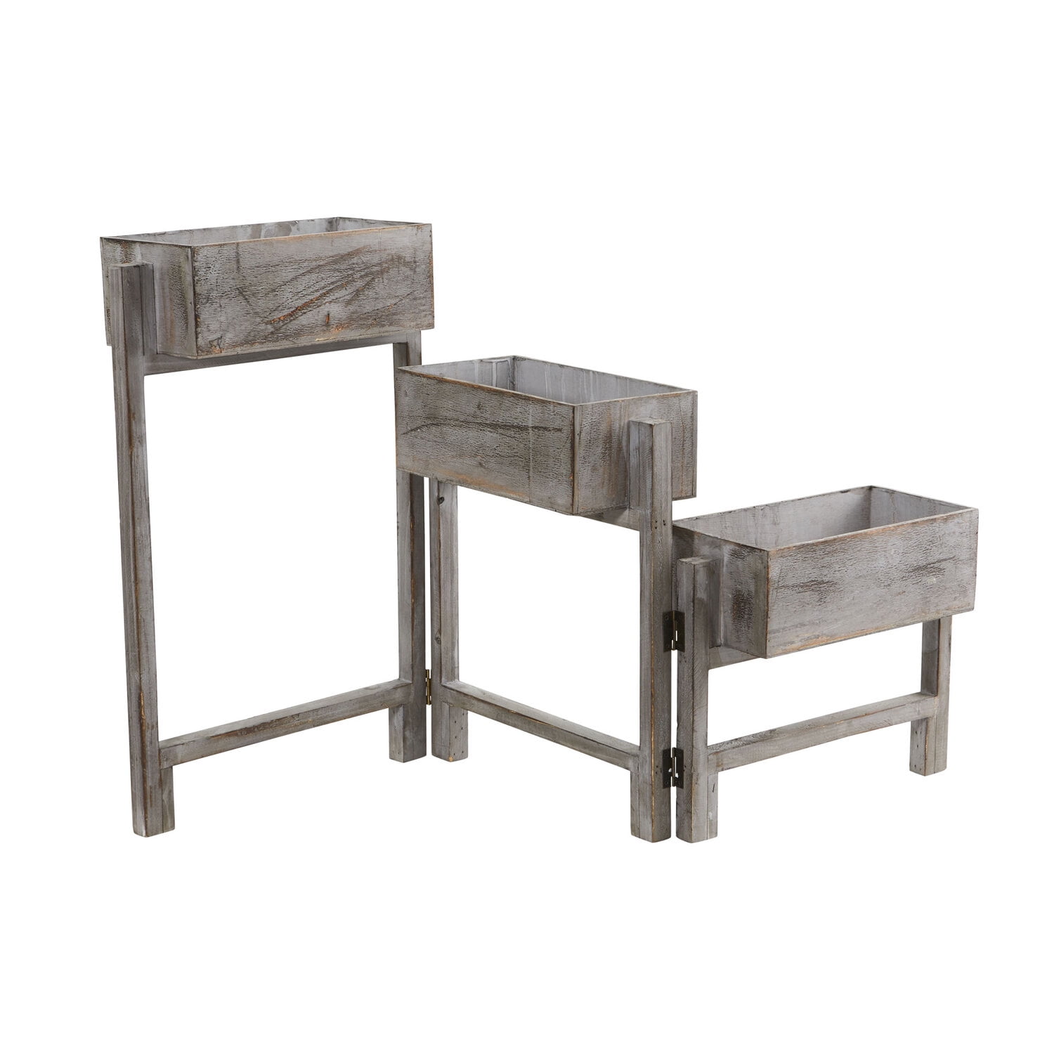 Gray Washed Expandable Fir Wood Planter Box with Weathered Embellishment