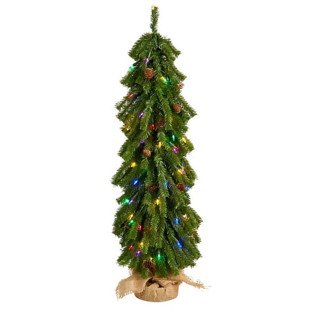 Nearly Natural 3' Artificial Christmas Tree with Pinecones and 50 Multicolored Lights