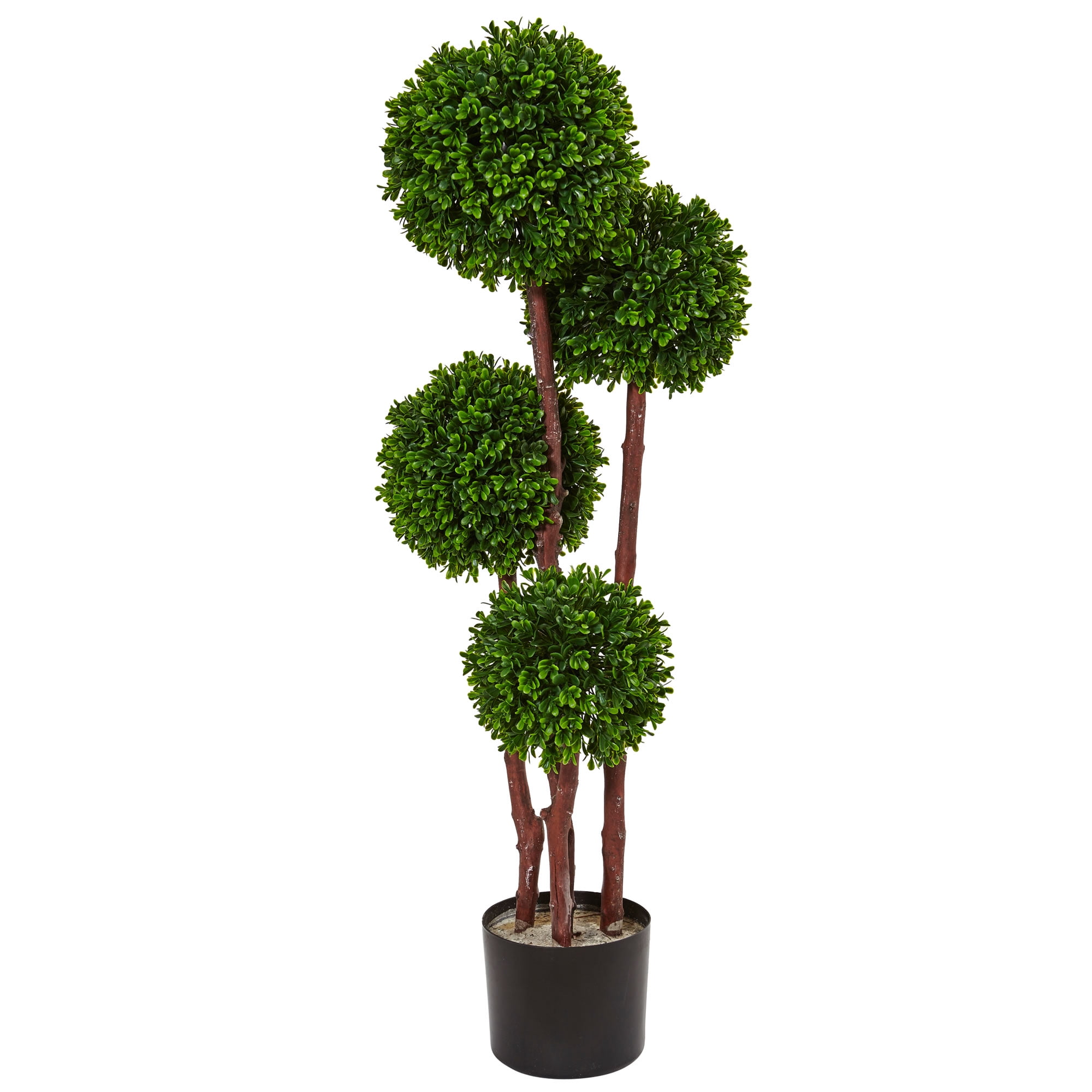 36" Green Artificial Boxwood Topiary Tree with Black Plastic Pot
