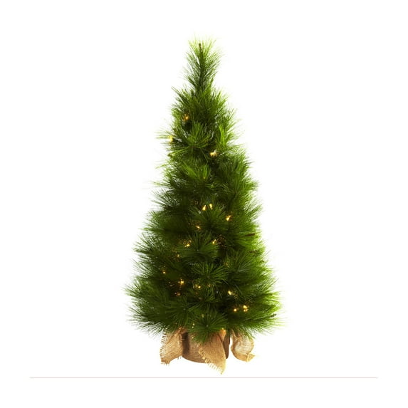 Nearly Natural 3 ft. Pre-lit Christmas Tree with Burlap Bag - Clear Lights