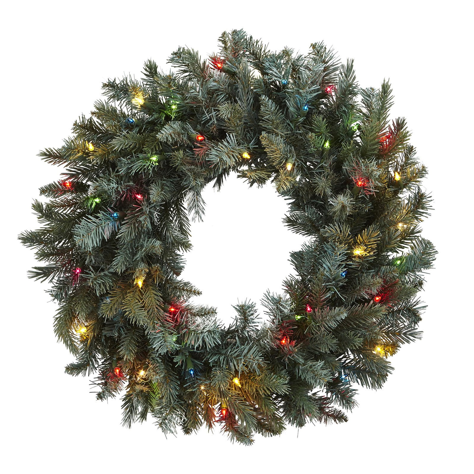 Festive Pine 24" Artificial Winter Wreath with Multicolor LED Lights