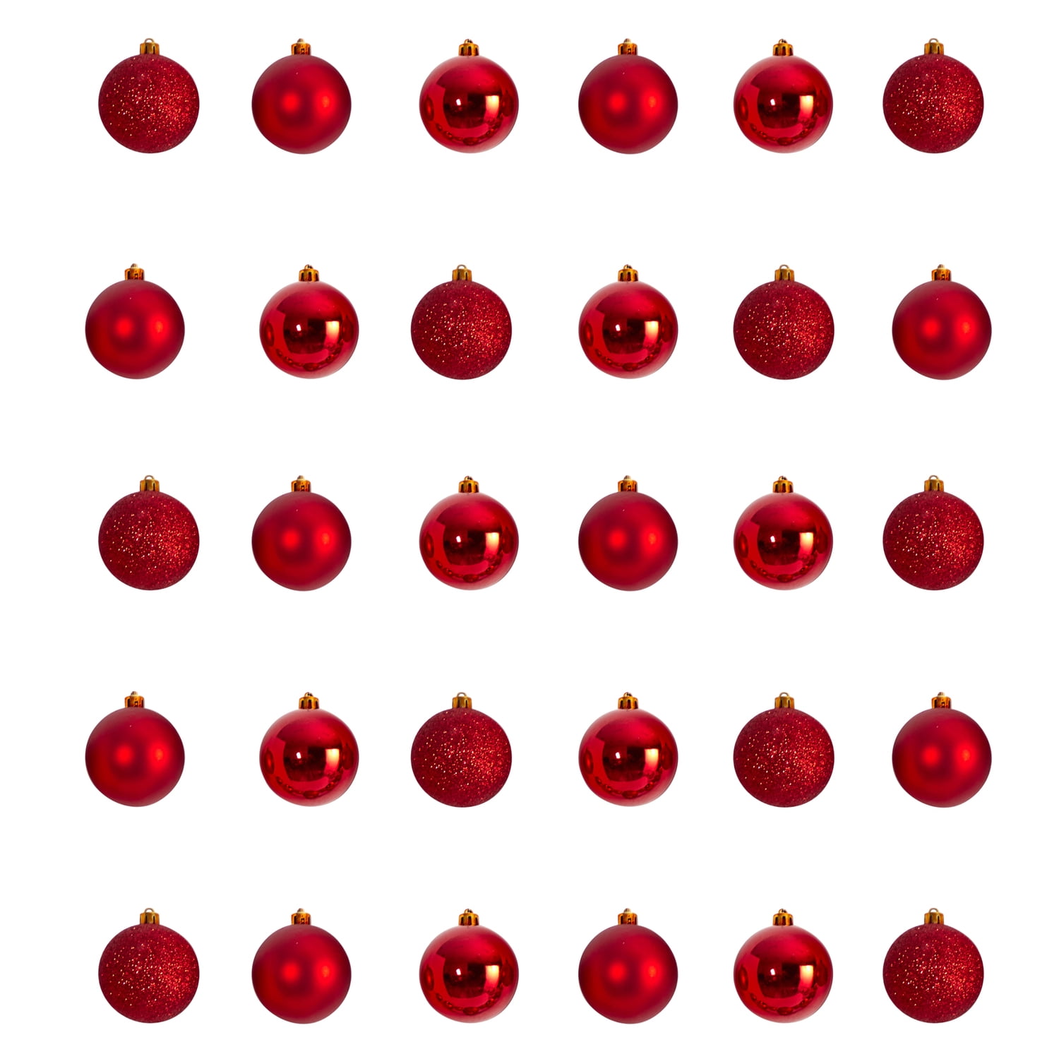 Red Shatterproof Plastic Christmas Ornament Set, 2.5 inch, 30 Count