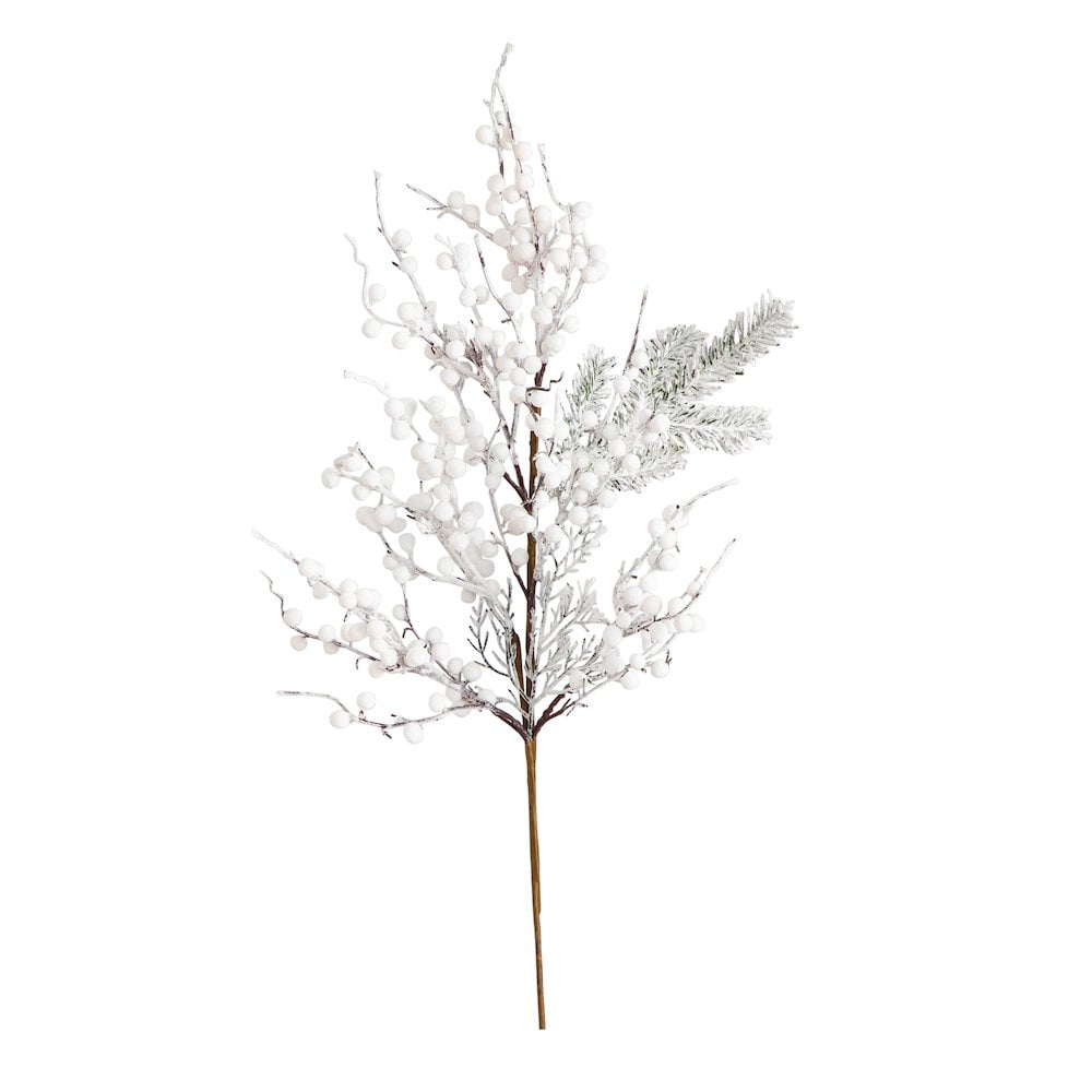 30-Inch White Flocked Holly Berry Stems Set of 3