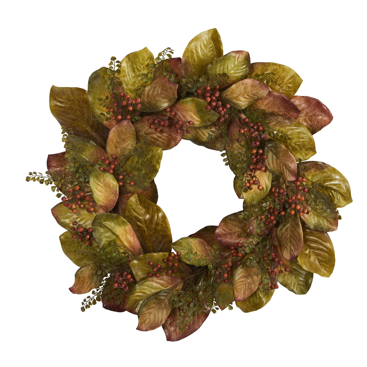 30" Autumn Magnolia Leaf and Berry Artificial Wreath