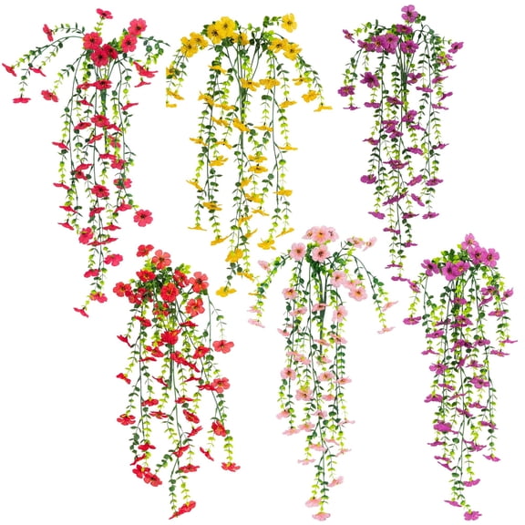 Nearly Natural UV-Resistant Outdoor Artificial Hibiscus Hanging Plant - 30" - Multicolor - Set of 6