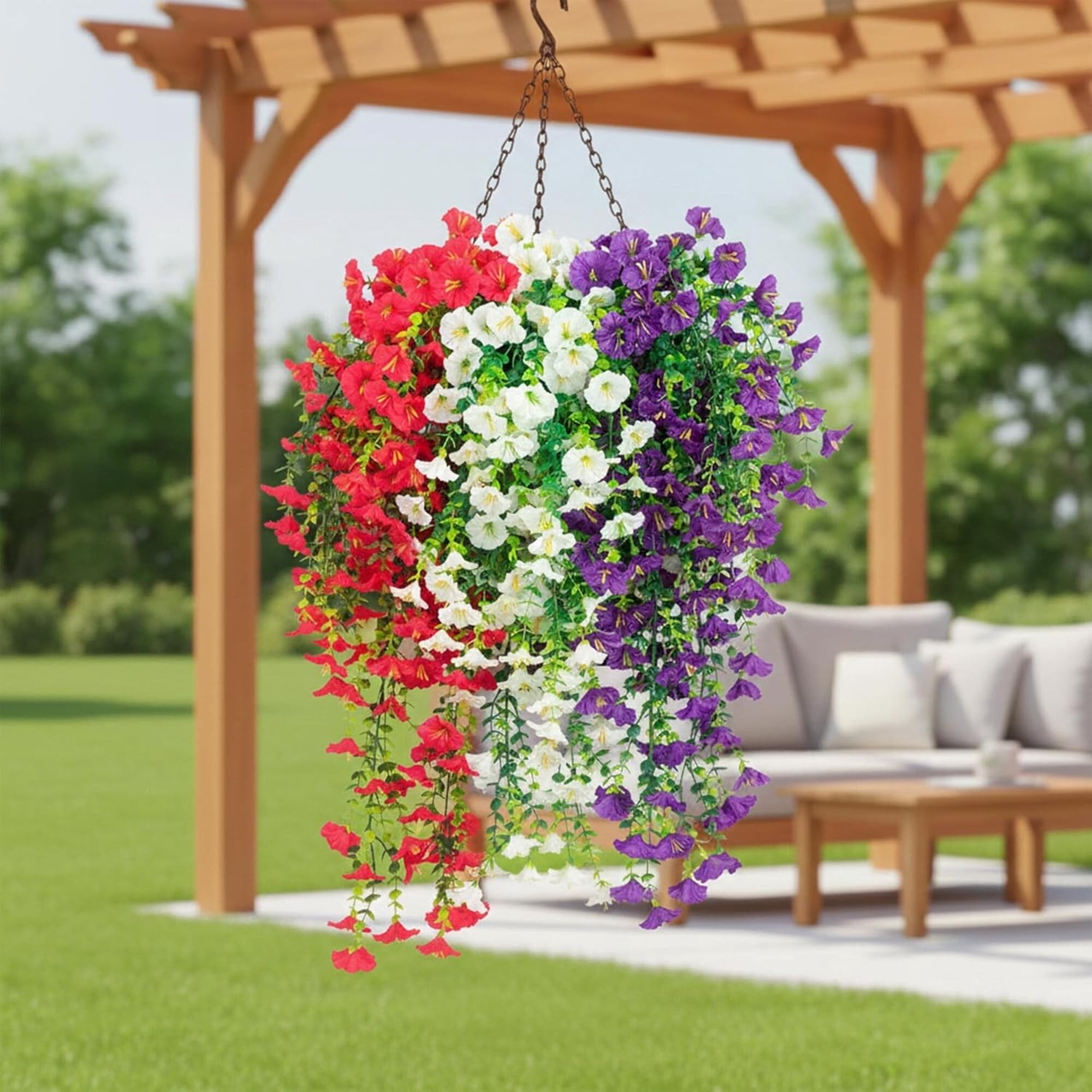 Nearly Natural Morning Glory UV Resistant Artificial Outdoor Hanging Plant  - 30" - Multicolor - Set