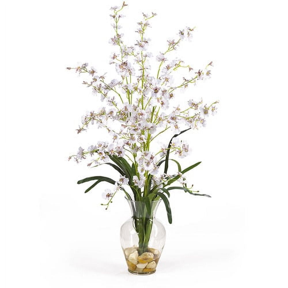 White Silk Orchid Arrangement in Clear Glass Vase