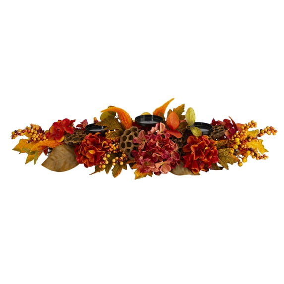 Nearly Natural 32" Fall Hydrangea, Lotus Seed and Berries Artificial Candelabrum Decoration
