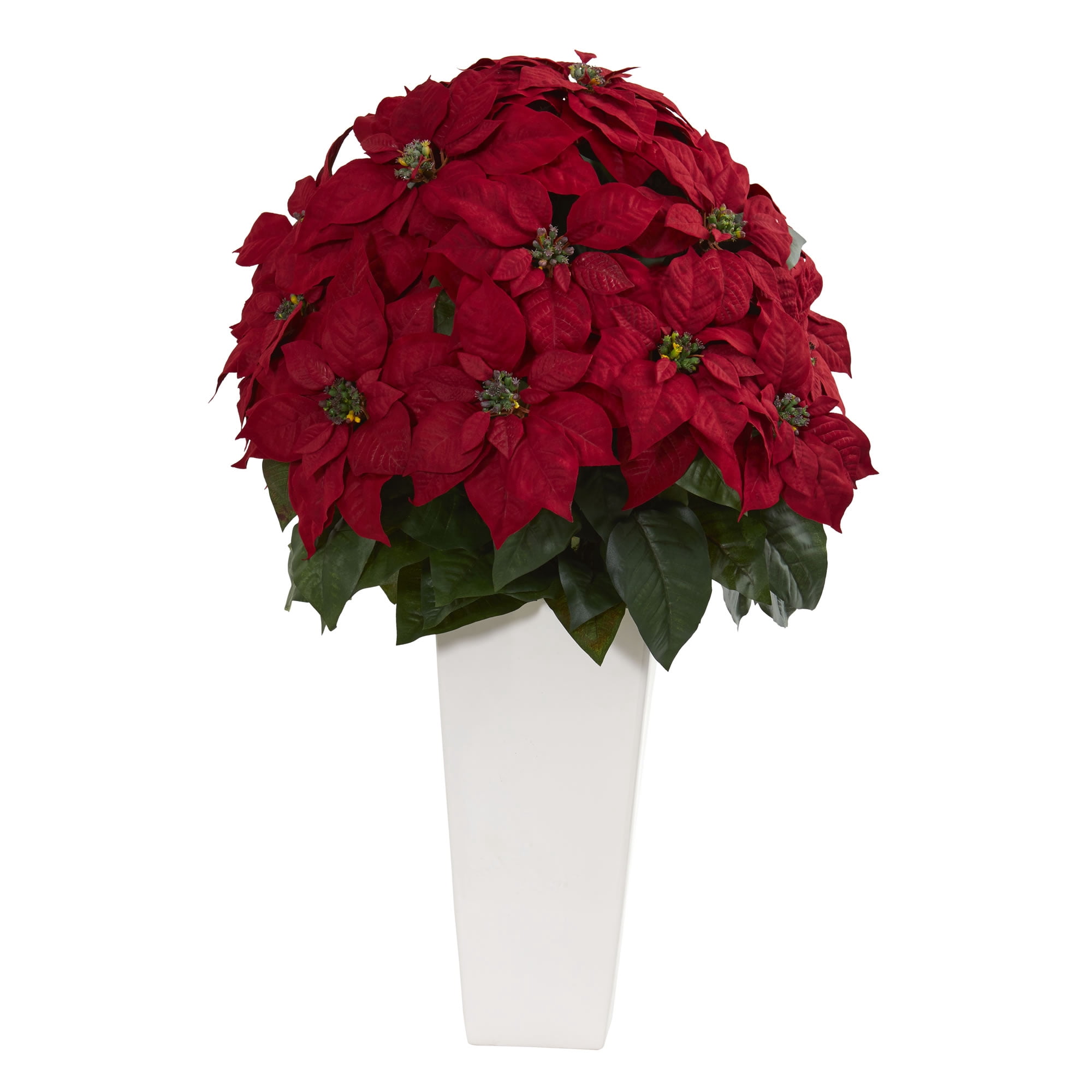 Nearly Natural 32” Poinsettia Artificial Plant in White Planter
