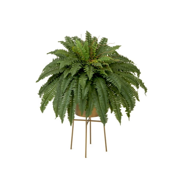 Nearly Natural 32in. Artificial Boston Fern Plant with Metal Planter with Stand DIY KIT , Green