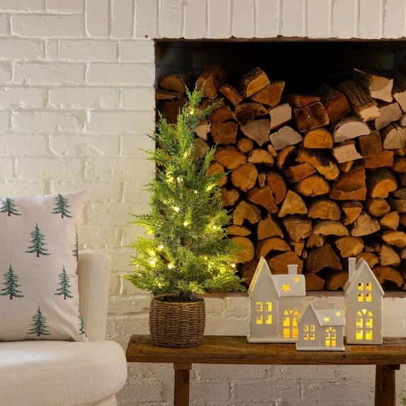 Nearly Natural Pre-Lit Frosted Cypress Artificial Potted Christmas Tree - 2.5' - Warm White Lights