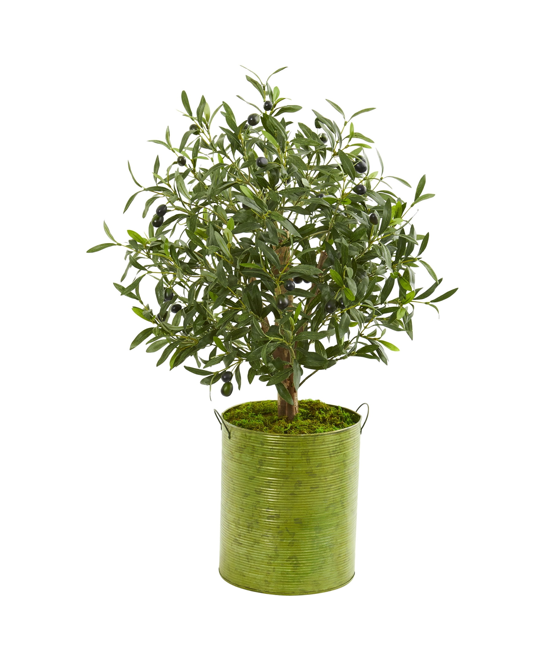 Nearly Natural 33-In. Olive Artificial Tree in Green Metal Planter