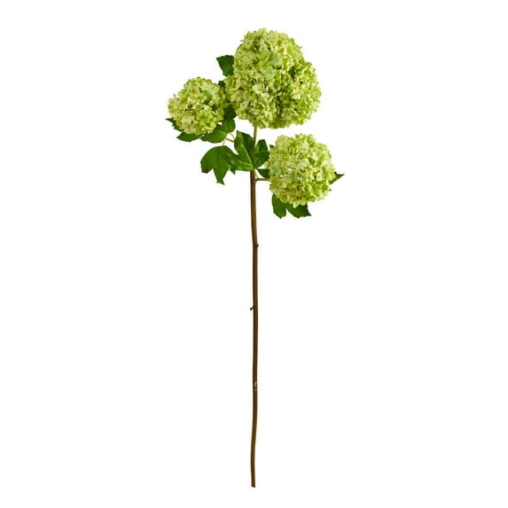 Nearly Natural 33" Snowball Hydrangea Artificial Flower (Set of 2), Green