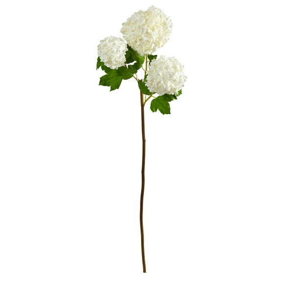 Nearly Natural 33" Snowball Hydrangea Artificial Flower (Set of 2), White