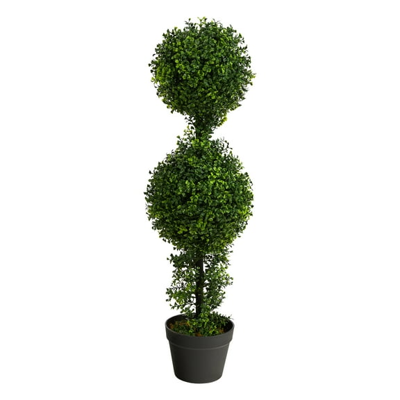 Nearly Natural 34" Boxwood Double Ball Topiary Artificial Tree (Indoor/Outdoor), Green