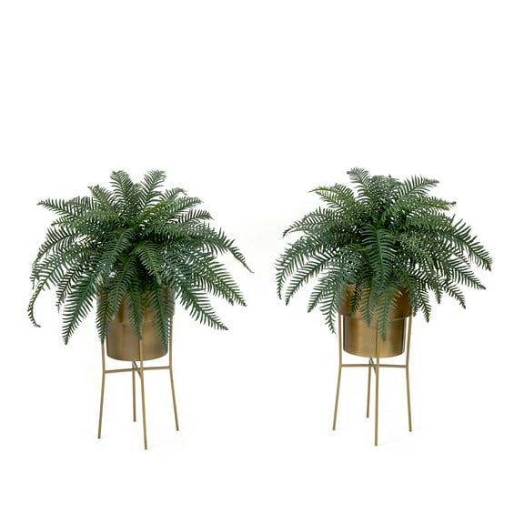 Nearly Natural 34in. Artificial River Fern Plant in Metal Planter with Stand DIY KIT (Set of 2), Green