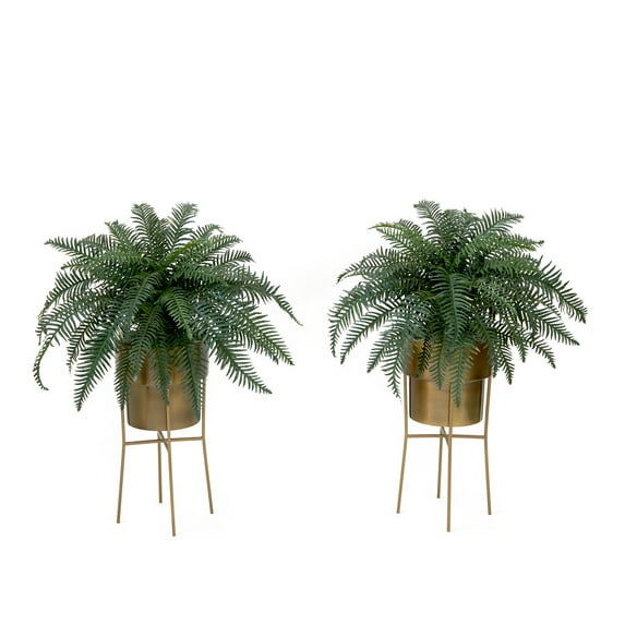Nearly Natural 34in. Artificial River Fern Plant in Metal Planter with Stand DIY KIT (Set of 2), Green