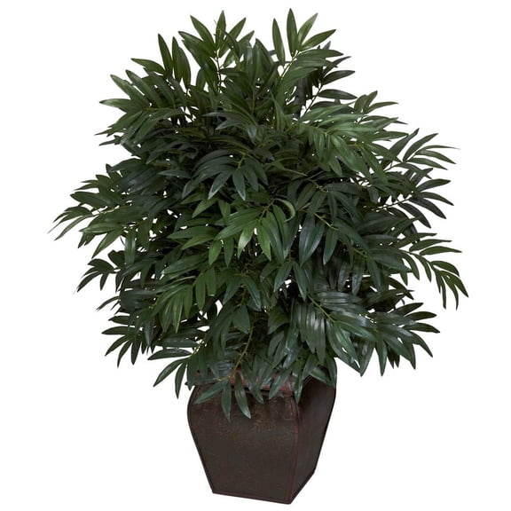 Nearly Natural 35" Double Bamboo Palm with Decorative Planter, Green