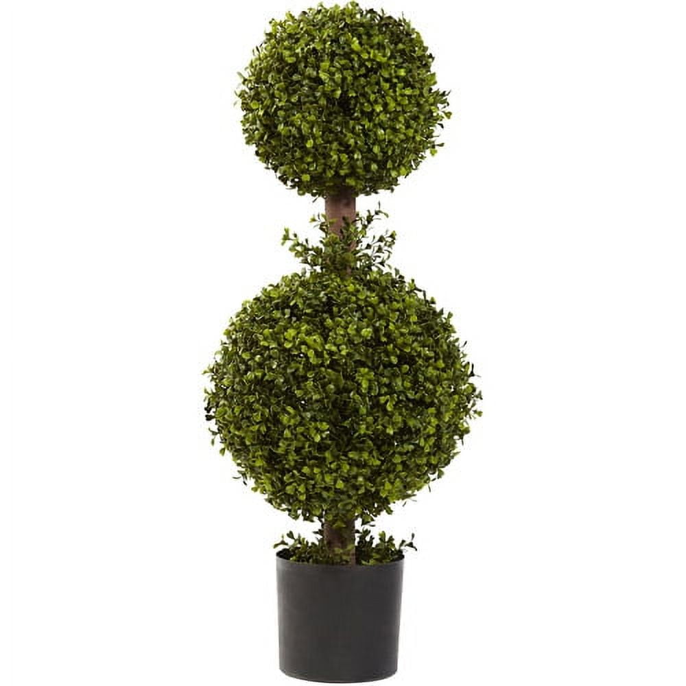 35" Green Double Boxwood Topiary in Black Pot