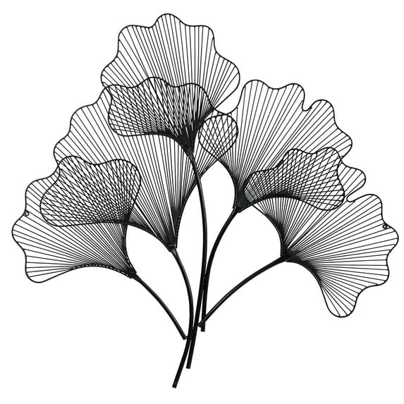 Nearly Natural 35" Modern Ginkgo Leaf Everyday Decorative Metal Art, Black