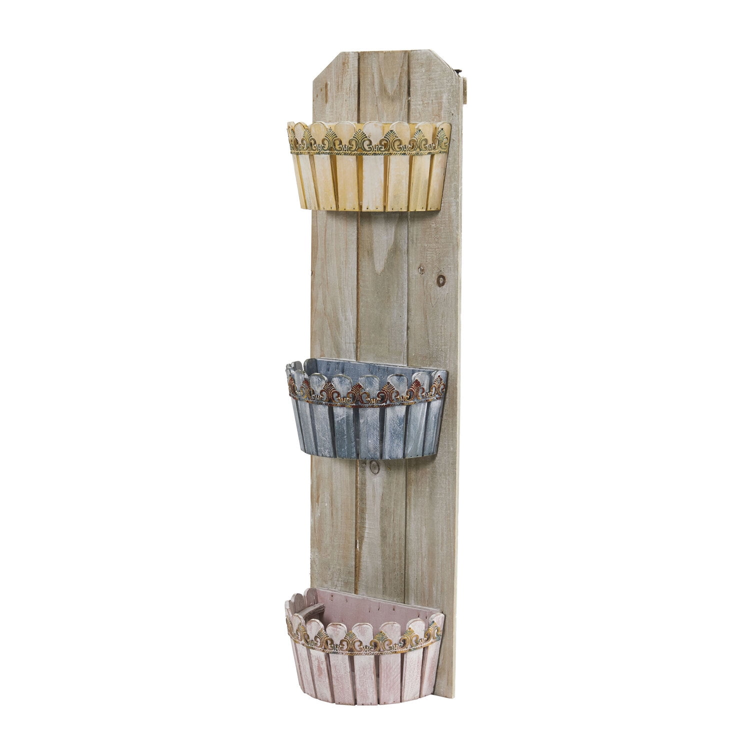 Rustic Wooden 35" Triple Basket Wall Planter for Indoor/Outdoor