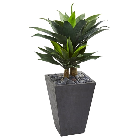 Nearly Natural 37 Double Agave Succulent Artificial Plant in Slate Planter