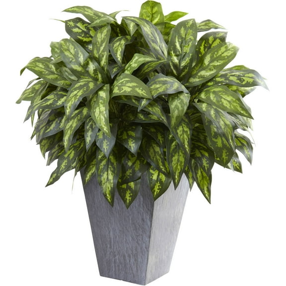 Nearly Natural 37" Silver King Artificial Plant with Slate Planter, Green