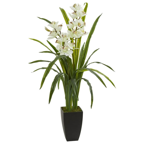 Nearly Natural 39" Cymbidium Orchid Plastic Artificial Plant, White