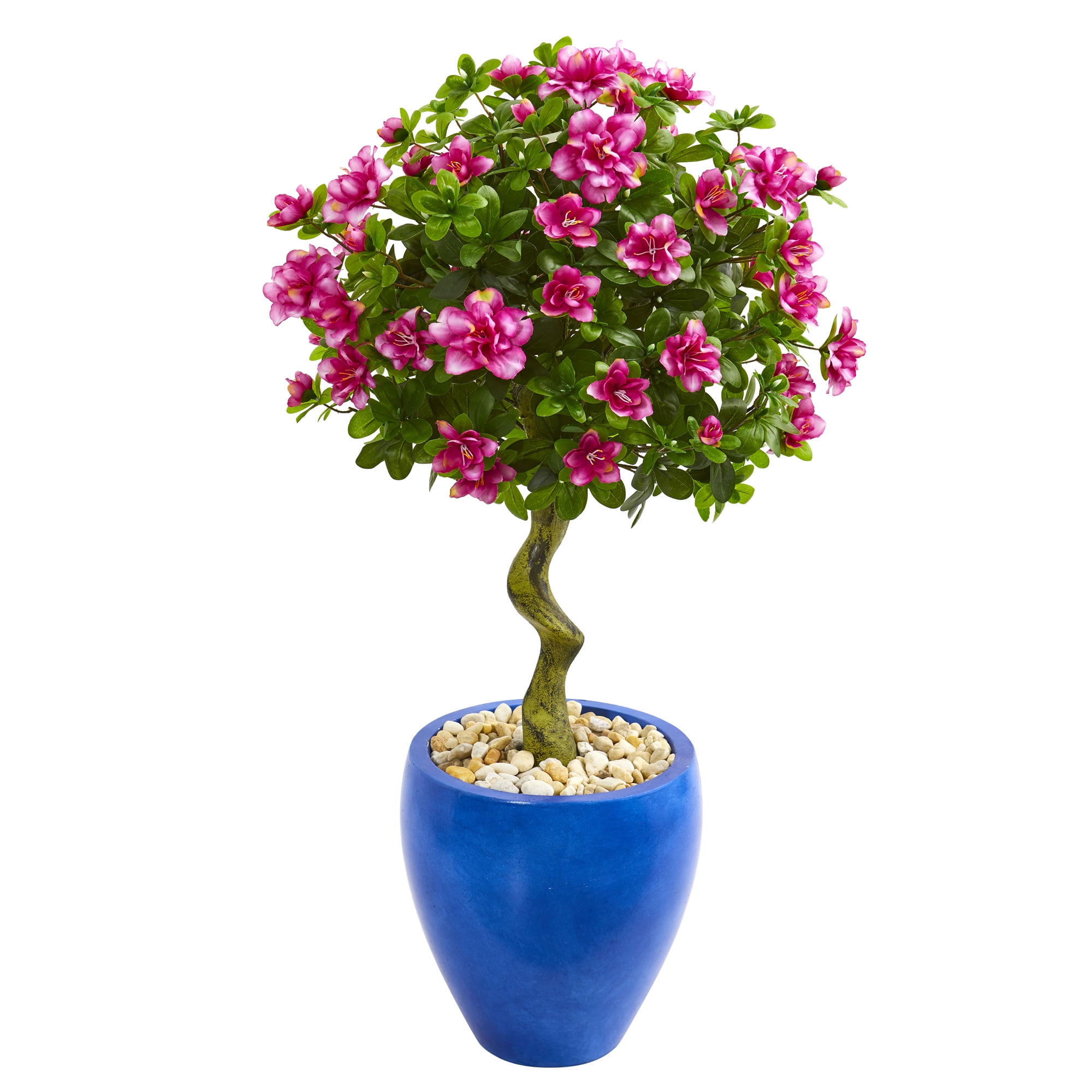Nearly Natural 39-In. Azalea Artificial Topiary Tree in Blue Planter ...