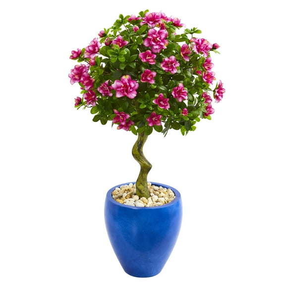 Nearly Natural 39-In. Azalea Artificial Topiary Tree in Blue Planter
