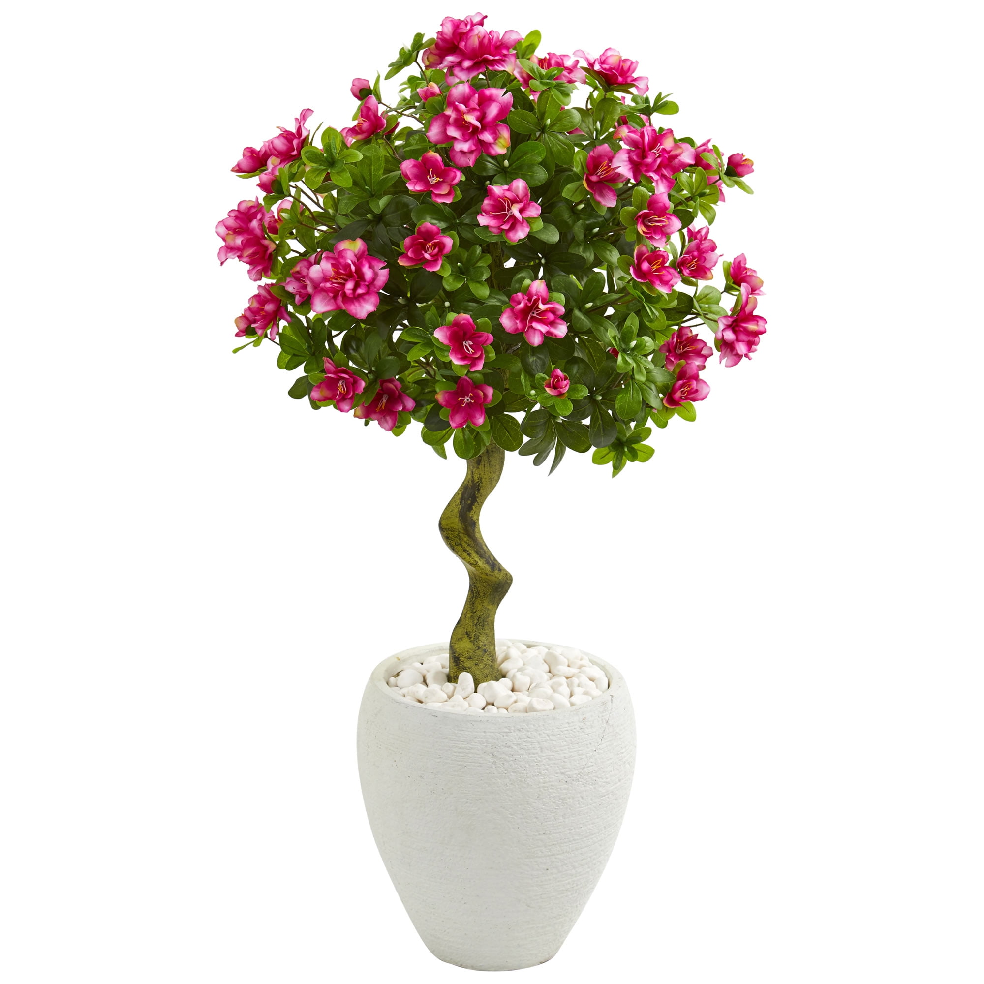 Nearly Natural 39-In. Azalea Artificial Topiary Tree in White Planter ...