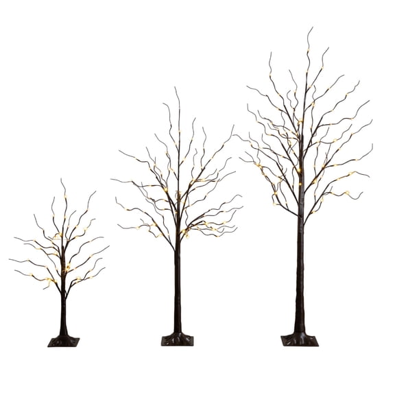 Nearly Natural Pre-Lit Halloween Artificial Birch Tree - 6' - Warm White LED Lights - Set of 3