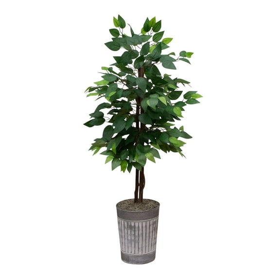 Nearly Natural 3ft. Artificial Double Trunk Ficus Tree in Metal Planter