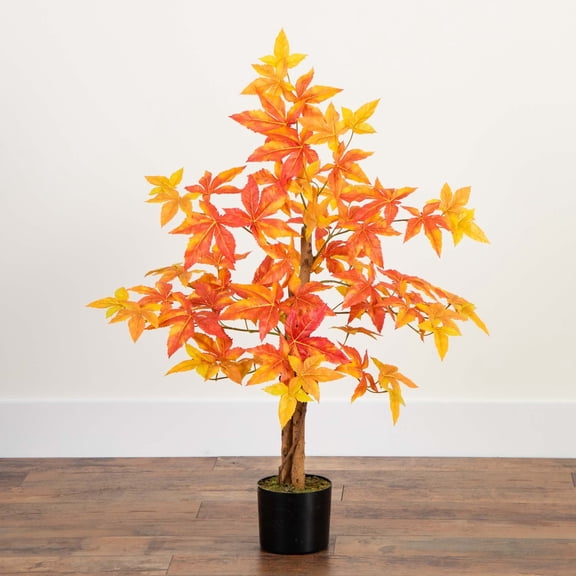 Nearly Natural Deluxe Maple Potted Artificial Tree - 3' - Orange