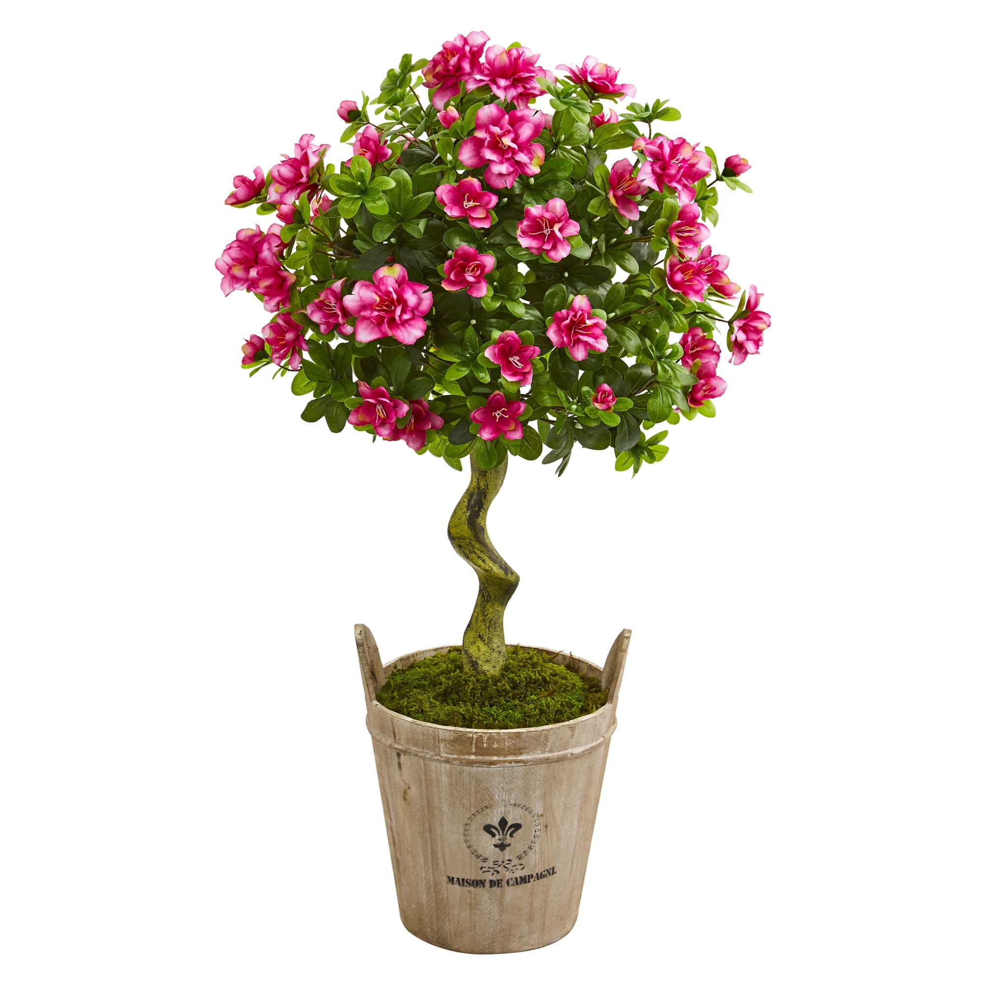 Nearly Natural 3ft. Azalea Artificial Topiary Tree in Farmhouse Planter ...