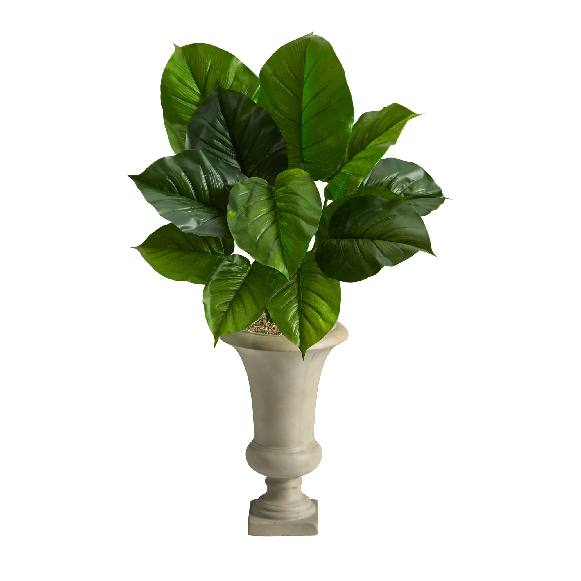 Nearly Natural 3ft. Large Philodendron Leaf Artificial Plant in Sand Colored Urn