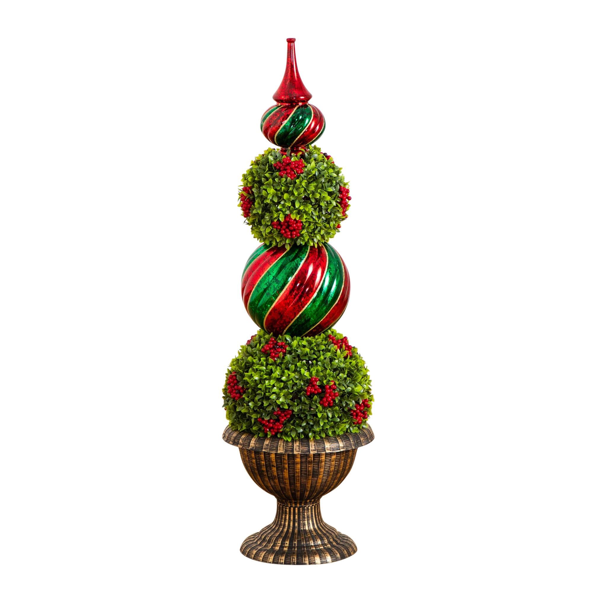 Nearly Natural Pre-Lit Artificial Boxwood and Ornament Christmas ...