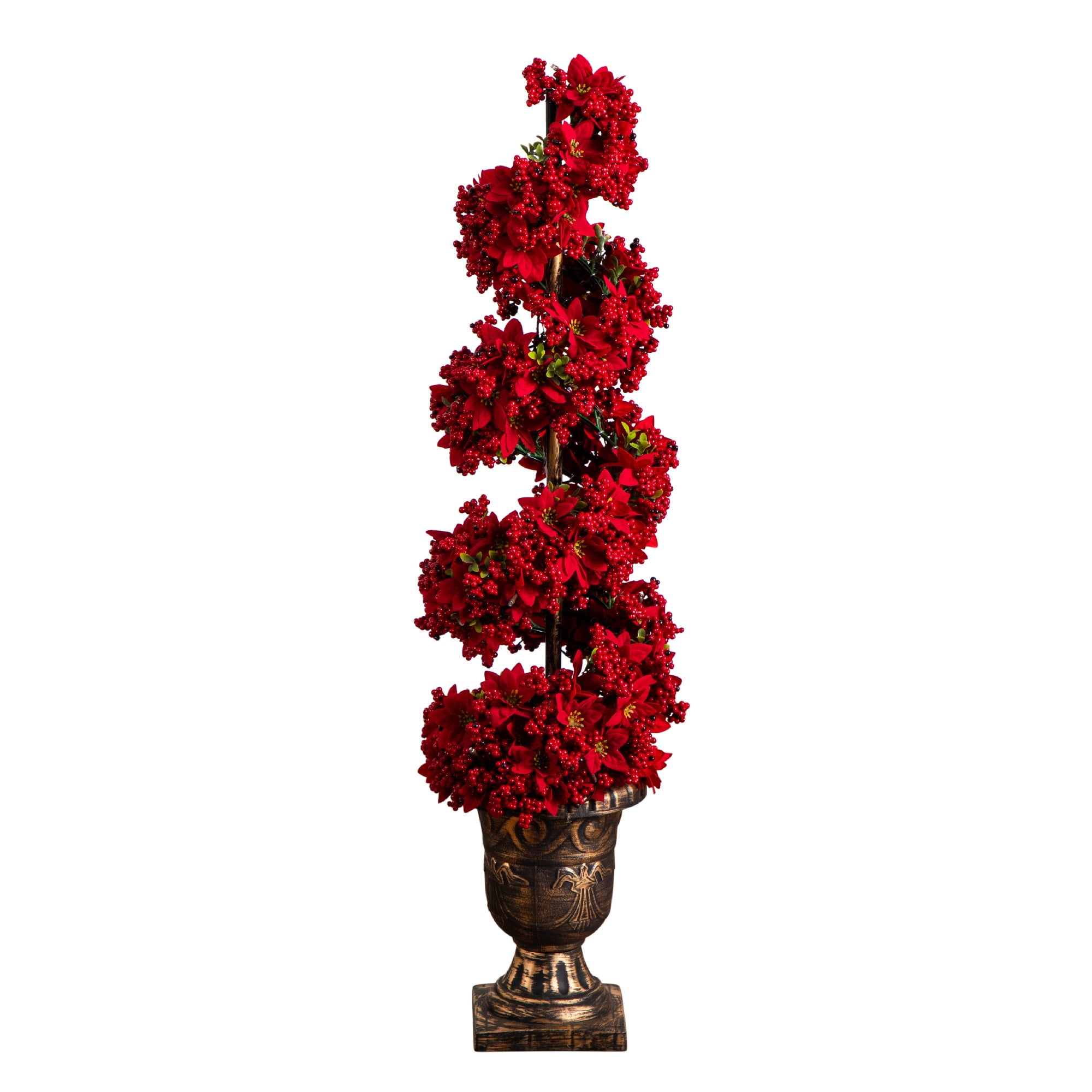 Nearly Natural 3ft. Pre-Lit Artificial Christmas Poinsettias and