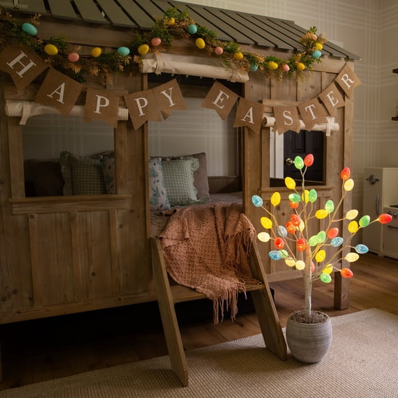 Nearly Natural Pre-Lit Artificial Easter Twig Tree with Egg Shaped Ornaments - 3'